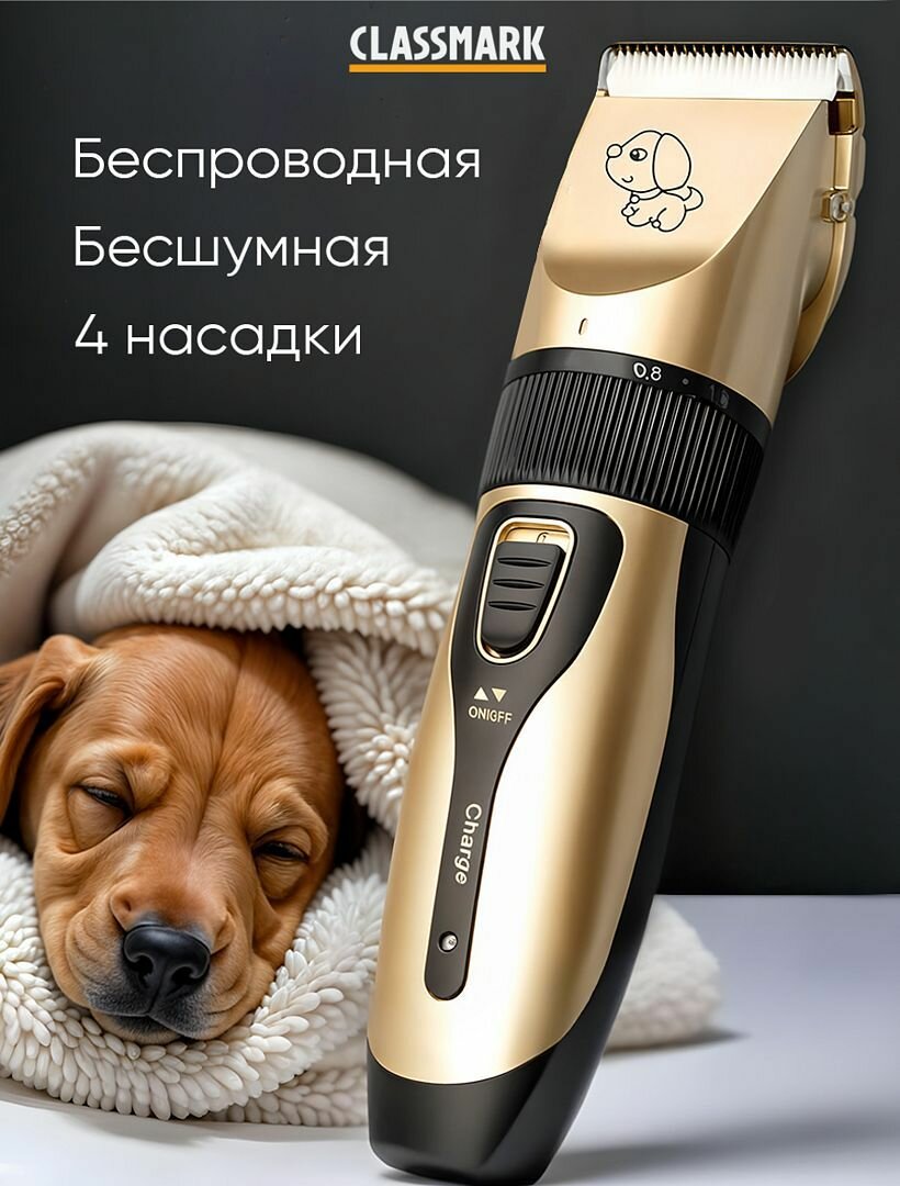Машинка для стрижки домашних животных: собак и кошек, с 4 насадками / Бесшумный беспроводной триммер для домашних животных аккумуляторный / Груминг