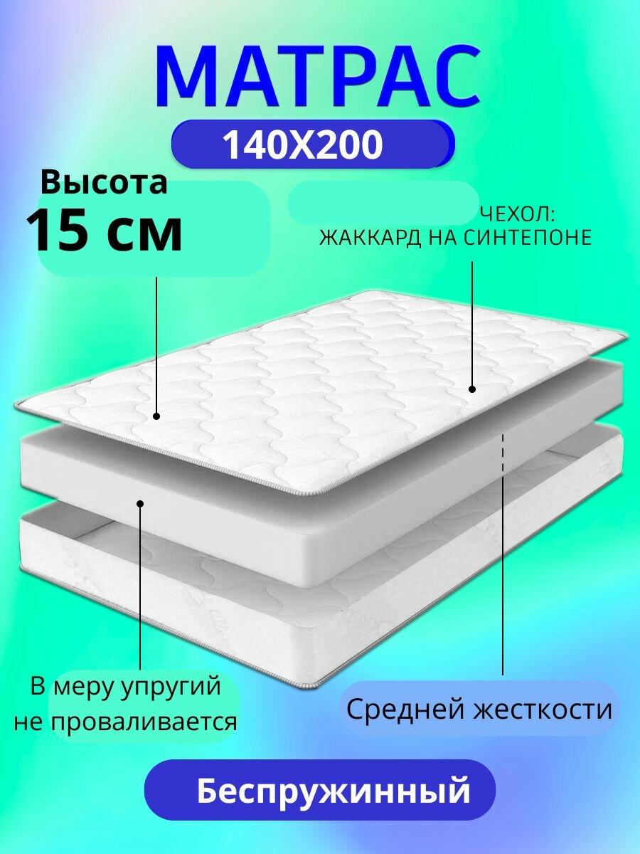 Матрас Sweet Memories, беспружинный, 140x200х15 см, высокоэластичная пена, жаккард