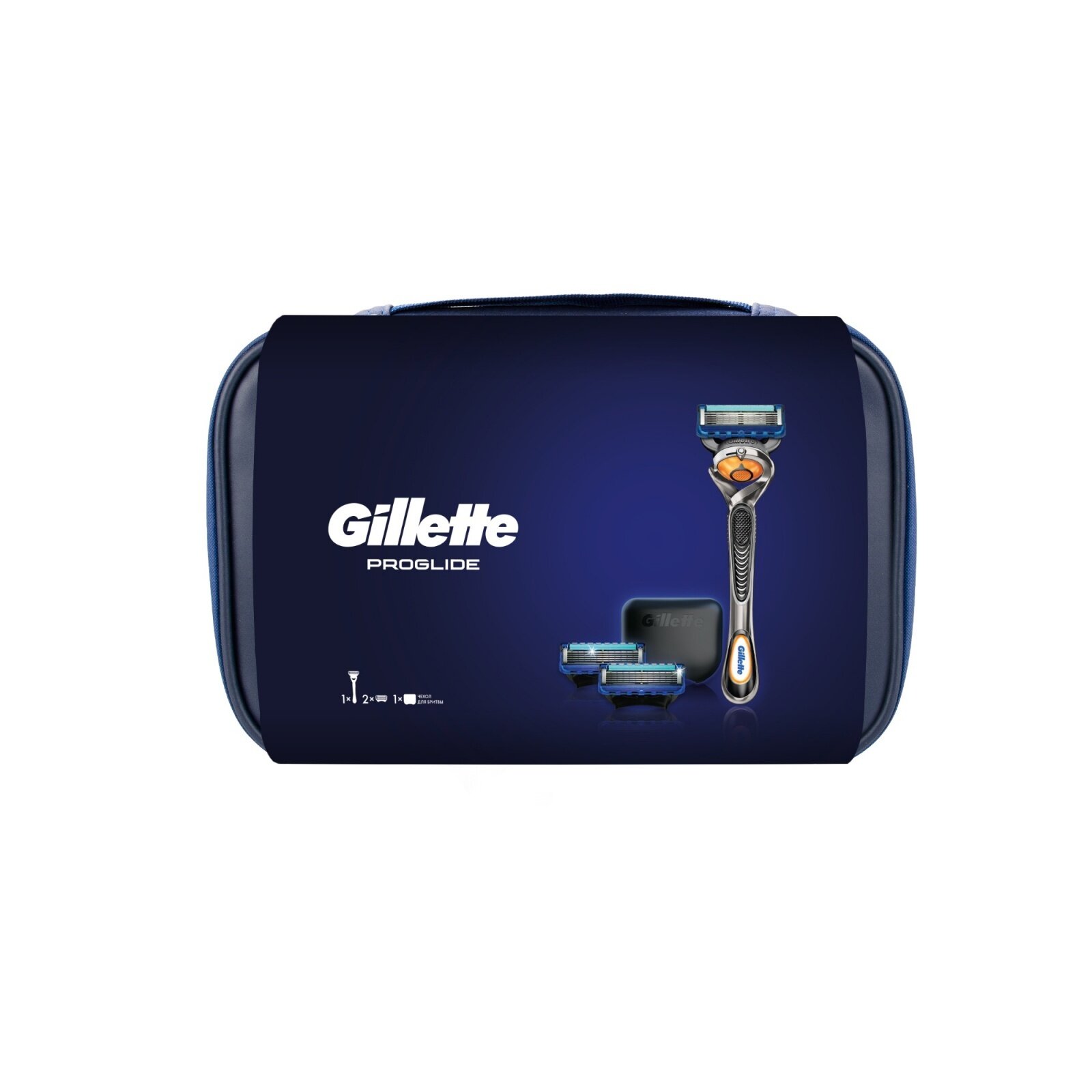 Мужской подарочный набор Gillette Proglide, бритва с 1 кассетой, 2 кассеты, чехол, в косметичке