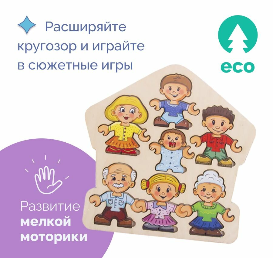 Пазл-конструктор из дерева "Собери персонажа. Семья."