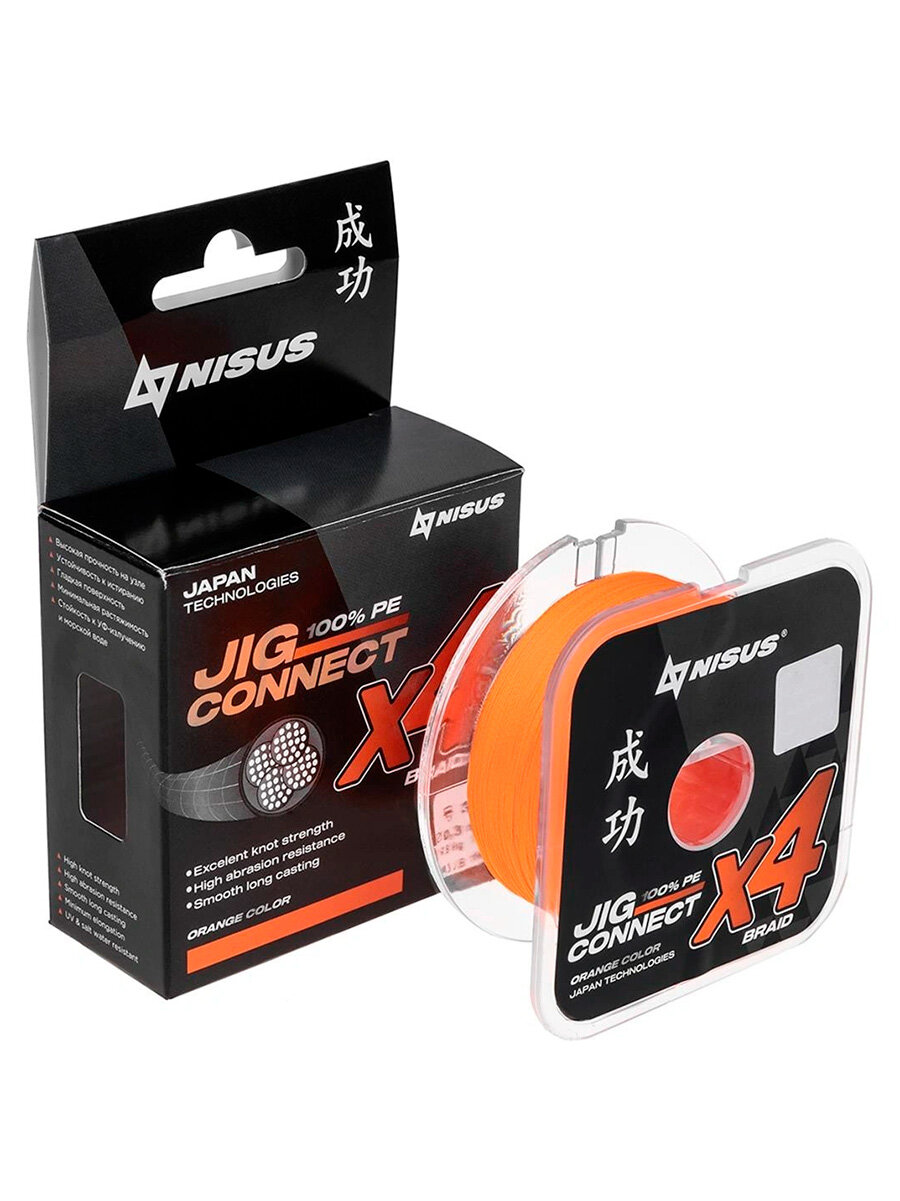 Шнур плетеный для рыбалки NISUS JIG CONNECT X4 PE Orange 150m #1.2, 0.18mm 8.5кг/16.5LB (T-N-JC-X4-0.18-150-O)
