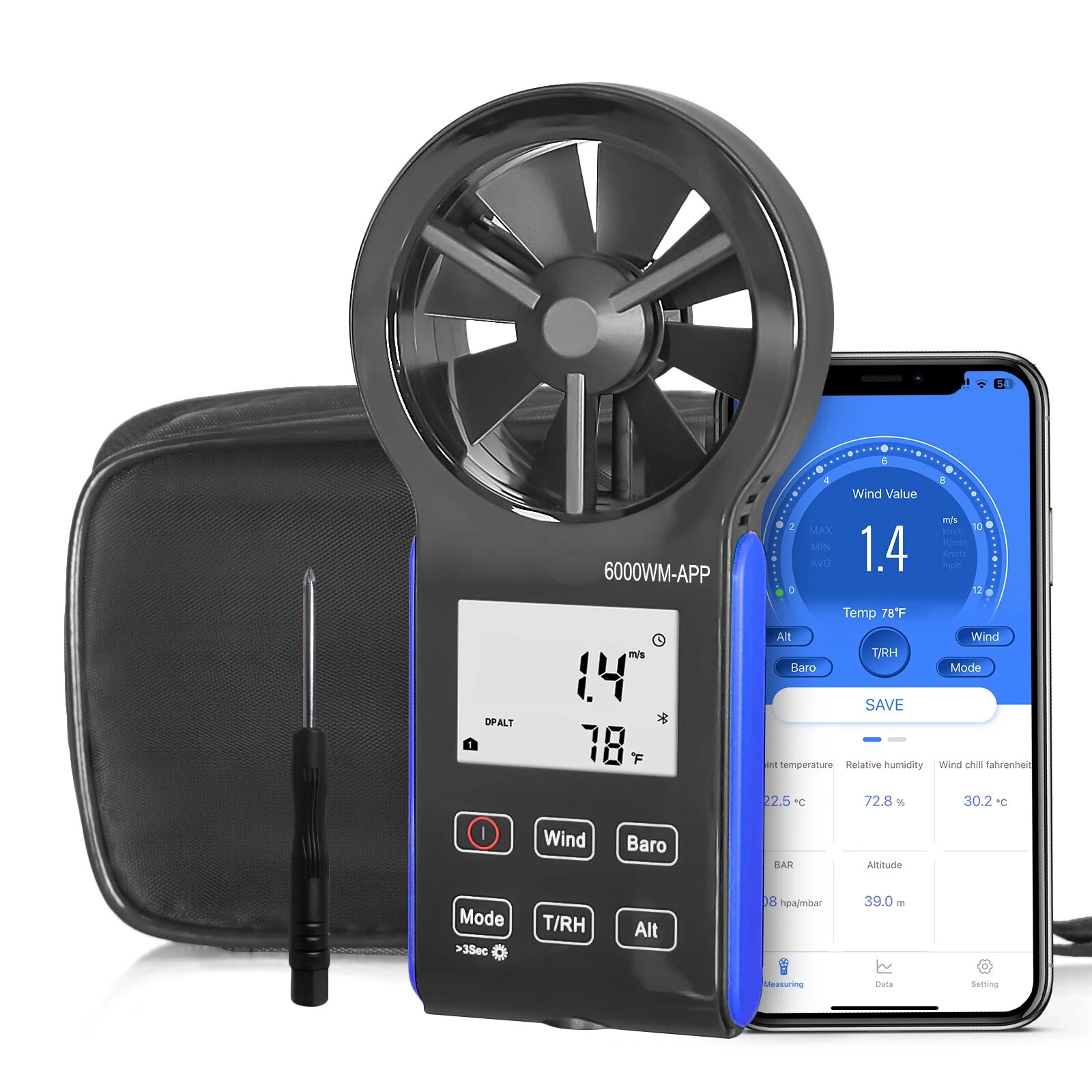BTMETER BT-6000WM-APP Цифровой Анемометр