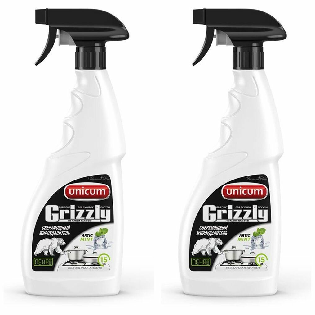 Средство для чистки плит UNICUM Grizzly жироудалитель пенный 500мл спрей — фото 1
