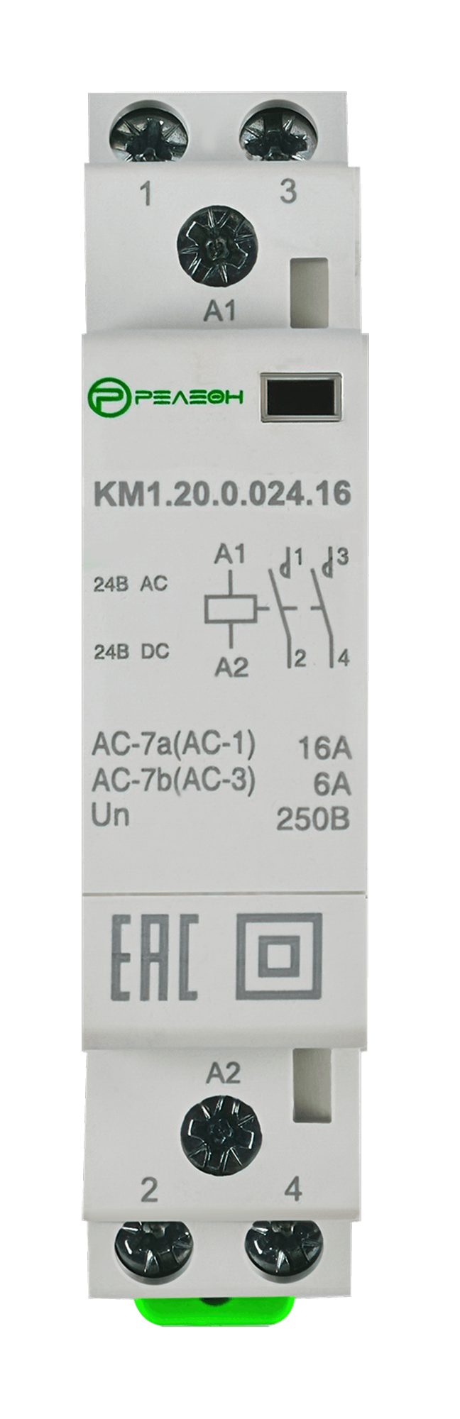Модульный контактор 2НО контакта 16А; 12В AC/DC, релеон, KM1.20.0.012.16 — фото 1