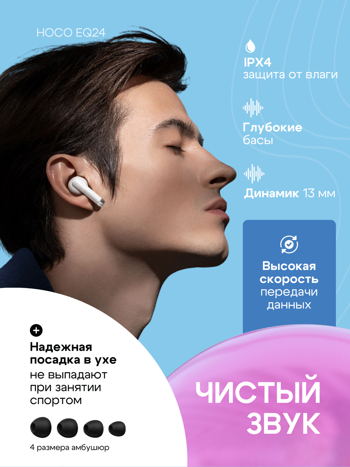 Наушники беспроводные Hoco EQ24, шумоподавление, Bluetooth 5.4, белые — фото 1