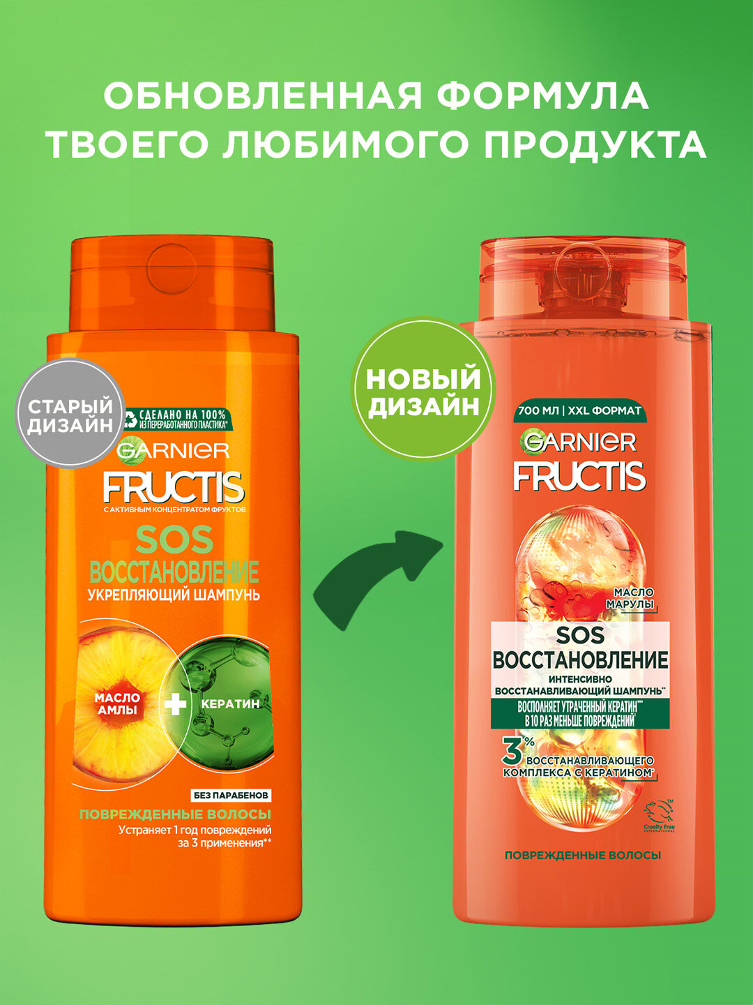 Укрепляющий шампунь Garnier Fructis SOS Восстановление, 700 мл — фото 1