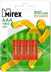 Аккумуляторы ААА (мизинчиковые) Mirex HR03 800мА-ч Ni-Mh в блистере 4шт.