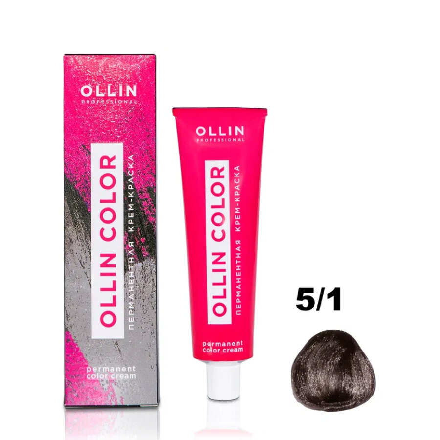 OLLIN Professional Color перманентная крем-краска для волос, 5/1 светлый шатен пепельный, 100 мл