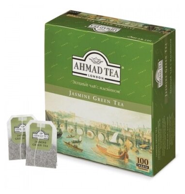 Чай AHMAD (Ахмад) "Jasmine Green Tea", зелёный с жасмином, 100 пакетиков по 2 г, 475i-08