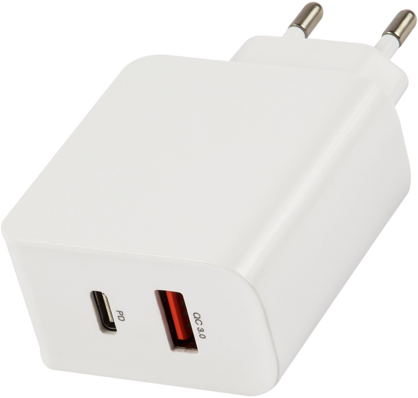 Сетевое зарядное устройство Red Line Tech USB + Type-C (модель PD-30), 3A, QC3.0 + PD30, белый УТ000026779 - фото №1