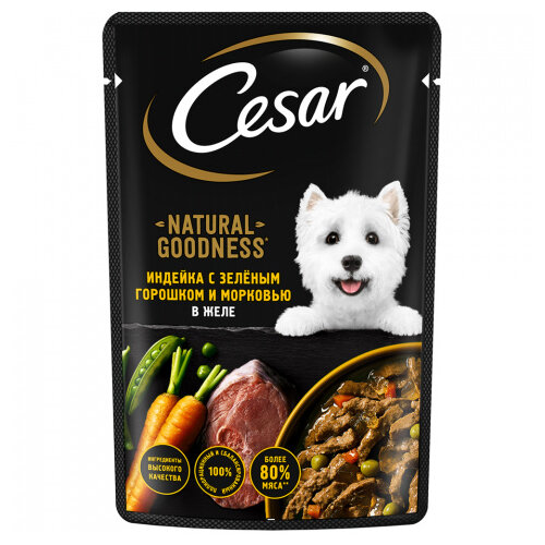 Влажный корм Cesar Natural Goodness для собак, с индейкой, горохом, морковью в желе 28х80г 