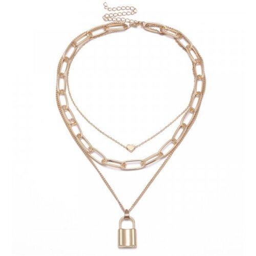 фото Цепь тройная женская на шею "замок и сердце", цвет золотистый happy pirate