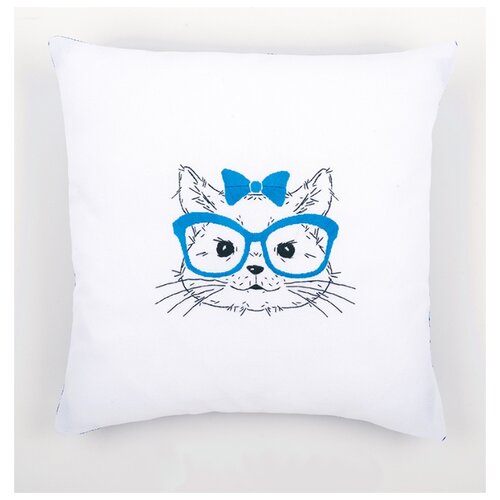 фото Подушка кошка в синих очках набор для вышивания vervaco