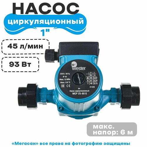 Насос циркуляционный Wester WCP 25-60G с гайками (гарантия 5 ЛЕТ)(180мм)