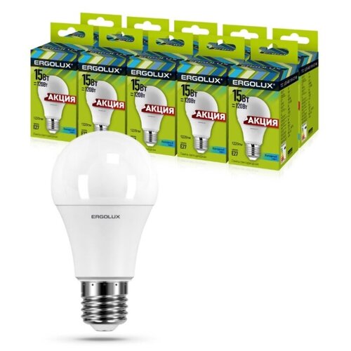 фото Лампа светодиодная ergolux led-a60-15w-e27-4k упаковка 10 шт