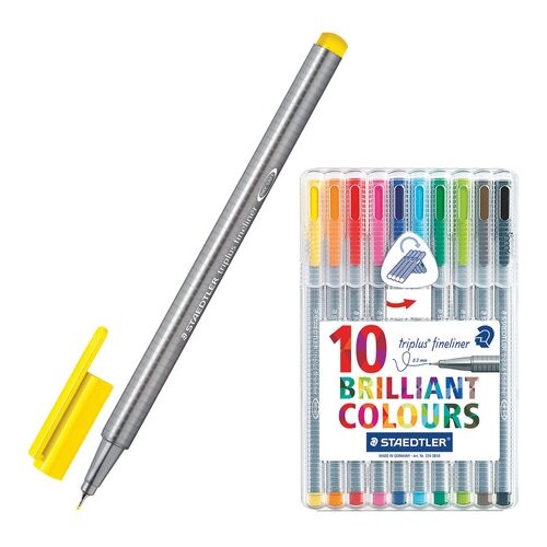 Набор капиллярных ручек STAEDTLER 10 шт, ассорти, TRIPLUS FINELINER, трехгранные, линия письма 0,3 мм, 334SB10, 334 SB10 набор капиллярных ручек капилярный staedtler triplus fineliner 15 шт ассорти 0 3 мм