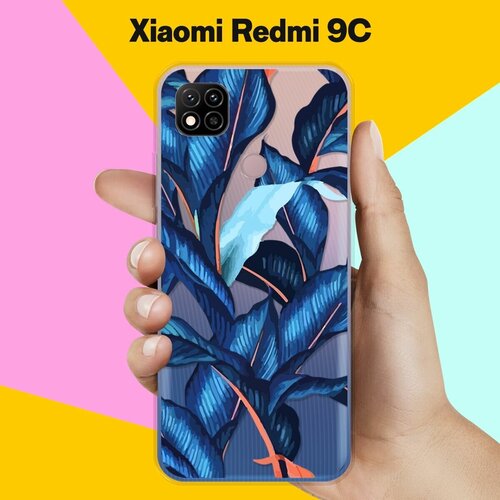 Силиконовый чехол Синие листья на Xiaomi Redmi 9C силиконовый чехол на xiaomi redmi go сяоми редми го фон соты синие