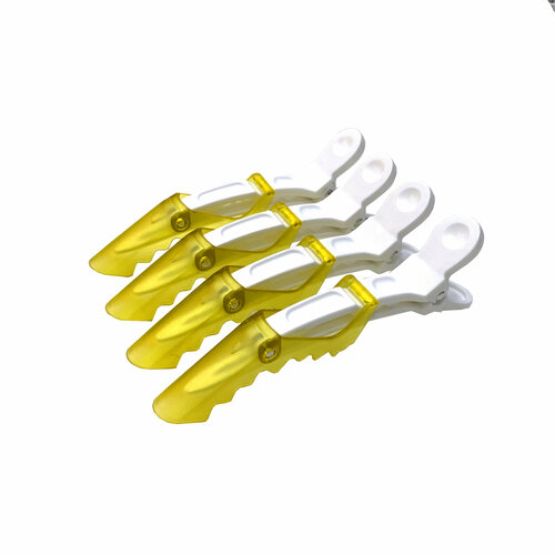 Зажим для волос Крокодил Gera Professional, цвет белый с желтым - 4 шт/уп