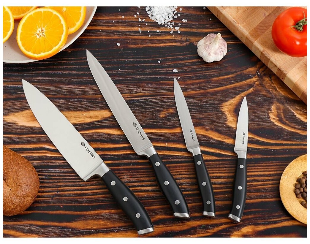 Нож кухонный Daniks, Black, универсальный, нержавеющая сталь, 12.5 см, рукоятка пластик, 161520-4