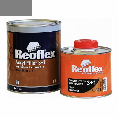 Грунт акриловый (2-комп.) 3+1 Reoflex Acryl Filler комплект (0,5л.+0,17л.) серый, с отвердителем RX