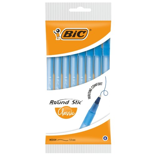 фото Bic набор шариковых ручек round stic classic, 0.32 мм, 8 шт. (928497/928498), синий цвет чернил