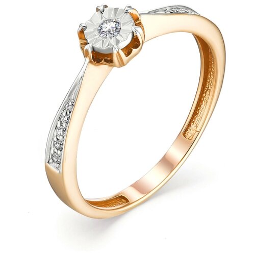 фото Алькор кольцо с 11 бриллиантами из красного золота 13109-100, размер 16