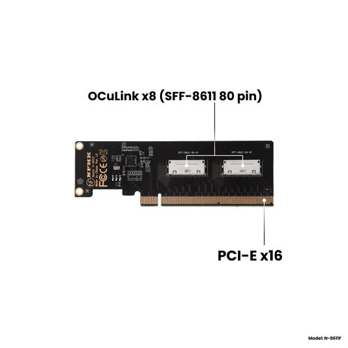 Адаптер-переходник (плата расширения) на 2 порта OCuLink x8 (SFF-8611 80 Pin) в слот PCI-E x16, черный, NFHK N-8611F