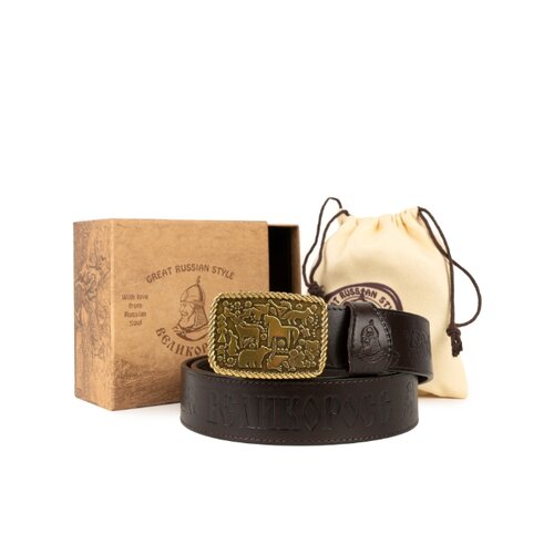 фото Кожанный ремень в подарочной упаковке великоросс. «новосибирский». воловья кожа, мельхиоровый сплав. 150 см.