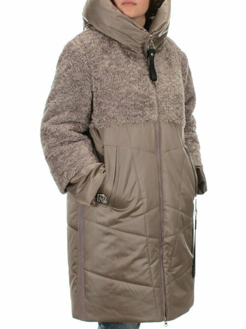 куртка  зимняя, силуэт полуприлегающий, размер 52, бежевый