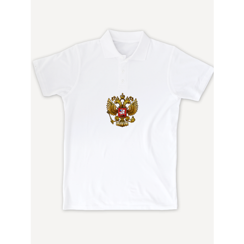 фото Поло printhan футболка-поло с принтом герб россии унисекс, белая, размер s (46), белый