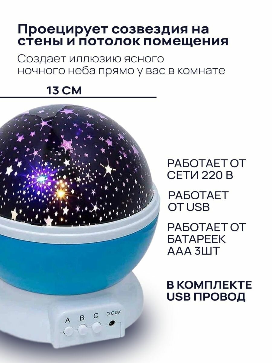 Ночник-проектор звездного неба Star Master с USB-кабелем синий - фотография № 5