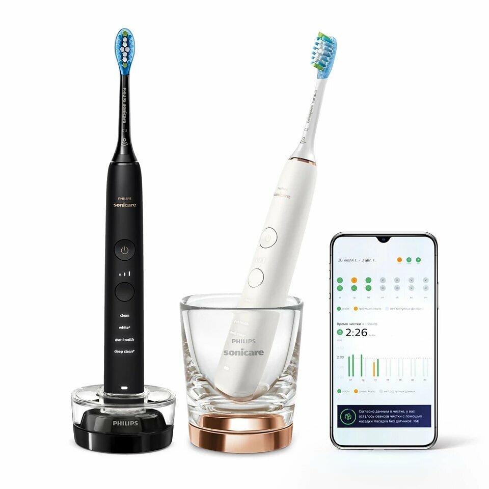 Звуковая зубная щетка Philips Sonicare DiamondClean 9000 HX9914/57, черный/белый