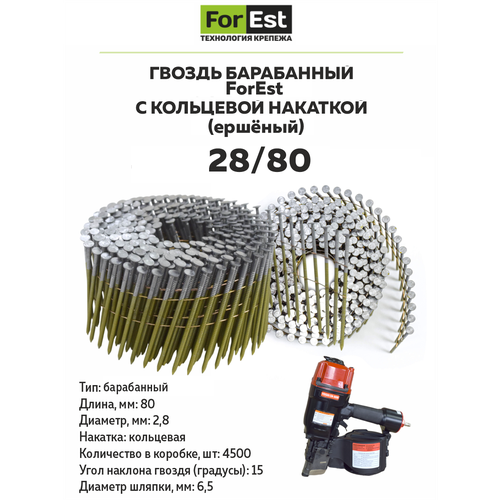 фото Гвозди барабанные cnw 28/80 ri с кольцевой накаткой / 4500шт // техмаш