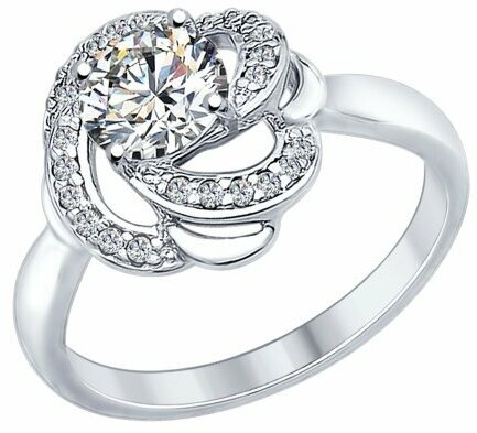 Кольцо кольцо из серебра 89010049, серебро, 925 проба, родирование, размер 17, бесцветный