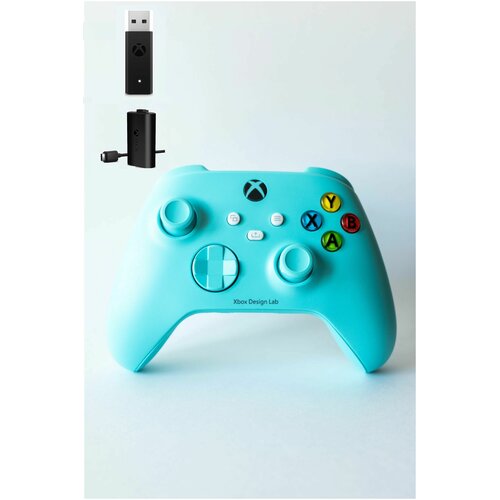 Геймпад Microsoft беспроводной Series S / X / Xbox One S / X Design Lab голубой + Аккумулятор + Беспроводной адаптер - ресивер для ПК