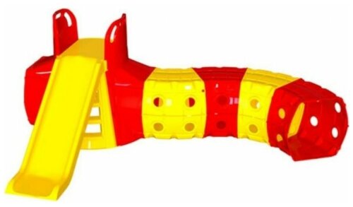 Горка детская, спуск 130 см, с игровым туннелем 2,7х1,8 м, желто-красный, Doloni