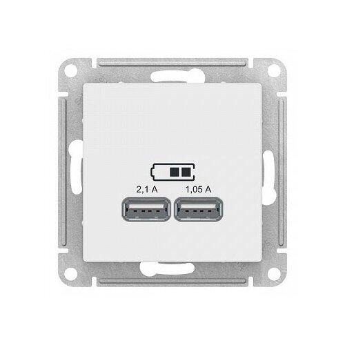 Розетка 2xUSB ATLASDESIGN, белый. ATN000133 Schneider Electric (6шт) розетка usb systeme electric atlasdesign atn000133 скрытая установка белая два модуля usb