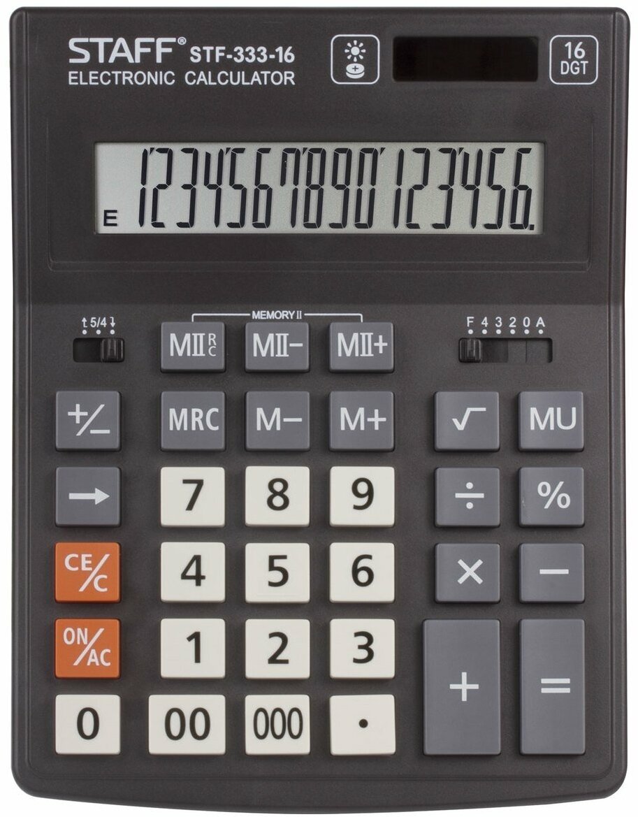 Калькулятор Staff PLUS настольный, 16 разрядов, двойное питание, 200x154 мм (STF-333-16)