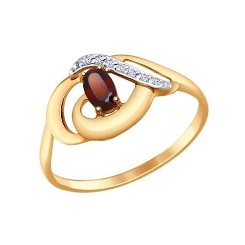 фото Золотое кольцо sokolov 714651 с фианитом и гранатом diamant-online