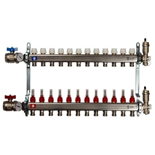 Коллектор из нержавеющей стали Stout в сборе с расходомерами 12 выходов