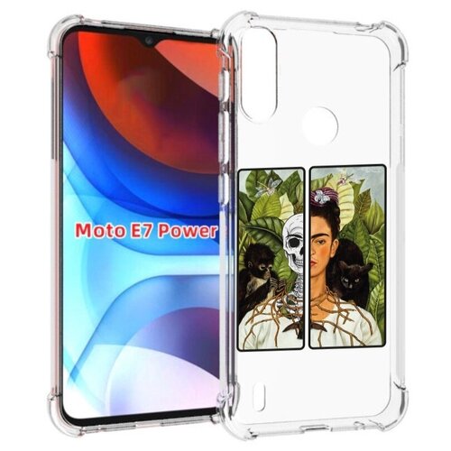 Чехол MyPads сдвоенная картинка девушка скелет для Motorola Moto E7 Power задняя-панель-накладка-бампер