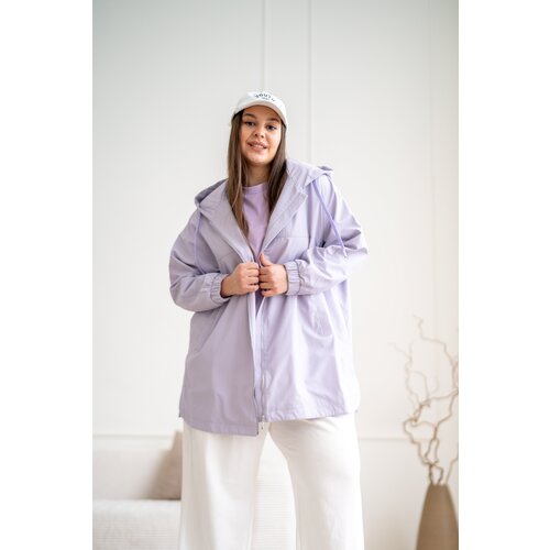 фото Ветровка modress, демисезон/лето, средней длины, силуэт свободный, капюшон, карманы, ветрозащитная, размер 50, фиолетовый