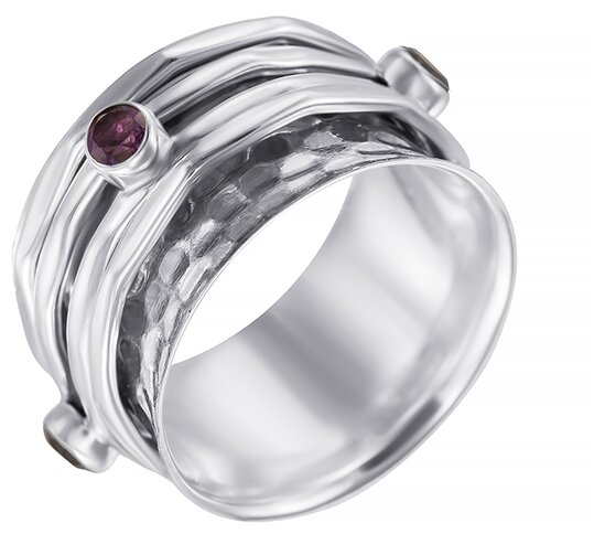 Широкое ювелирное кольцо из серебра 925 пробы с аметистами DR2015_KO_AM_001_WG ELEMENT47