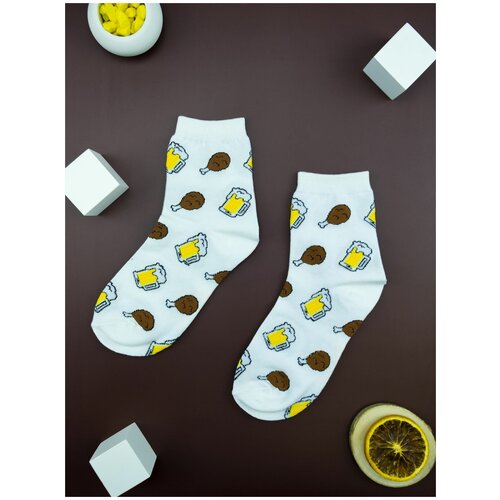 фото Разноцветные носки унисекс белые с пивом и окорочками (р.39-44) / носки мужские / носки женские 2beman