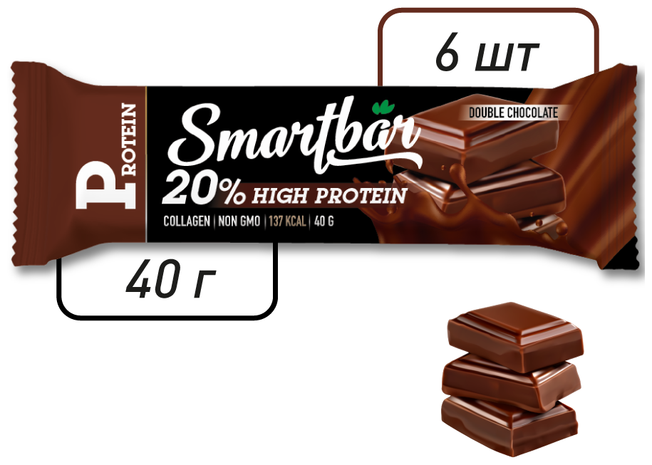 Батончик протеиновый SmartBar Protein «Двойной шоколад в темной глазури», 40 г(6 шт.) - фотография № 5