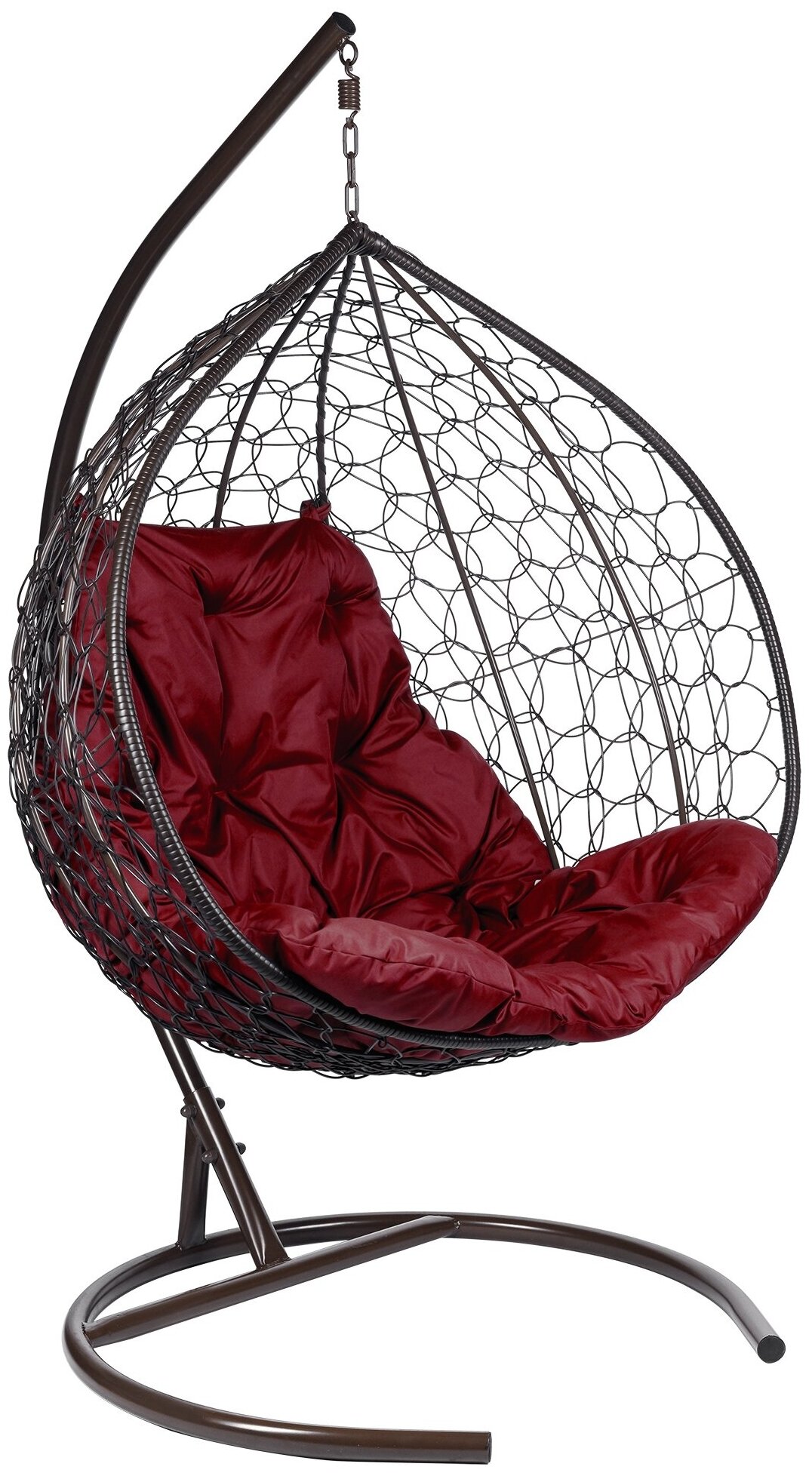 Подвесное кресло двухместное Double, цвет плетения – черный, подушка – бордовый, каркас – черный - фотография № 1