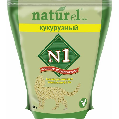 n1 комкующийся наполнитель naturel кукурузный на 17 5л 7 000 кг 35916 Наполнитель для кошачьего туалета №1 NATUReL Кукурузный комкующийся, 4,5 л