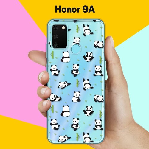 Силиконовый чехол Панды на Honor 9A силиконовый чехол на honor 9a хонор 9а с эффектом блеска бабочка на листке