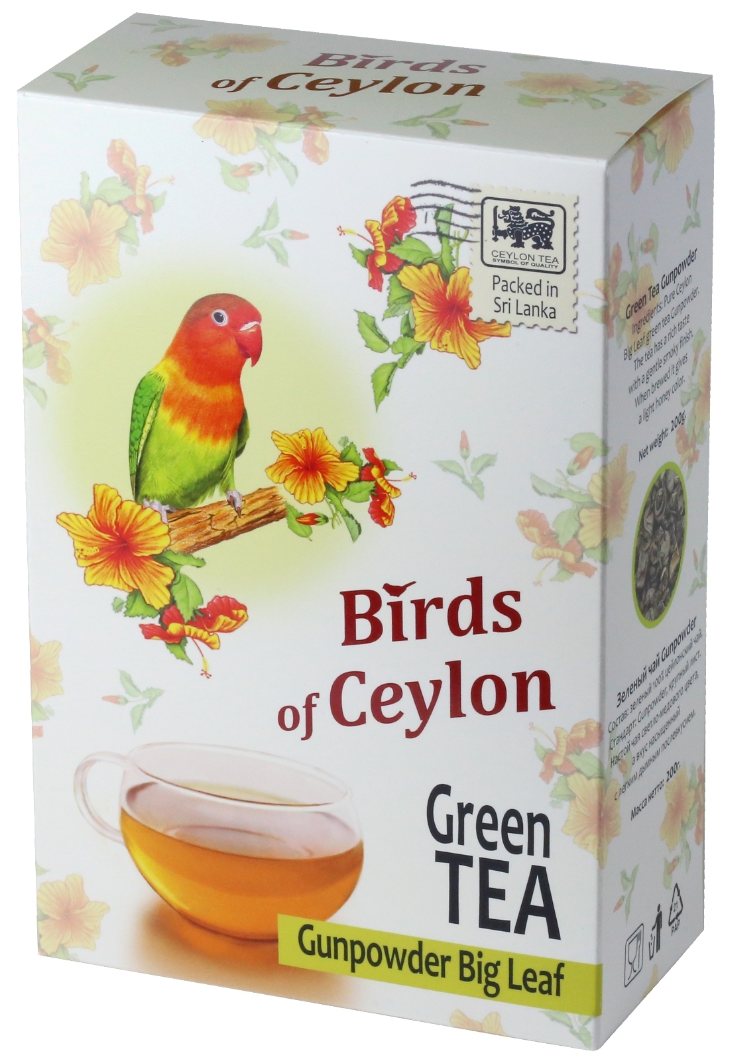 Чай зелёный ТМ "Birds of Ceylon" - Gunpowder (484), картон, 200 гр.