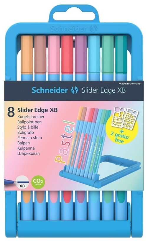 Набор шариковых ручек Schneider "Slider Edge", 8 шт, 8 пастельных цветов, 1,4 мм, трехгранные, пластиковый футляр (152289)